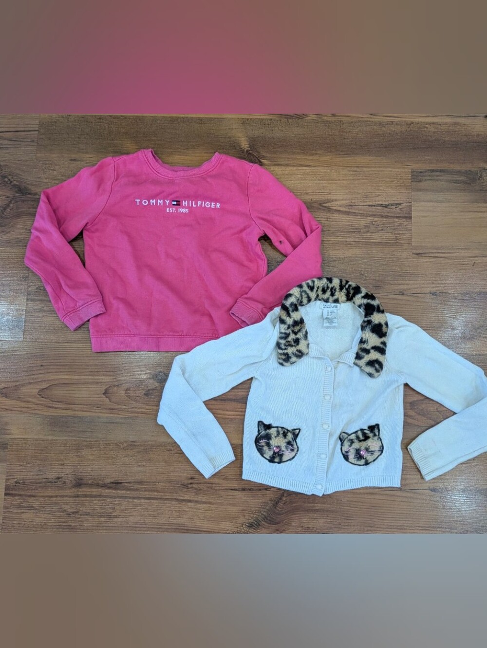 Rachel Zoe Cardigan with Leopard Collar and Pink Tommy Hilfiger Sweatshirt Set